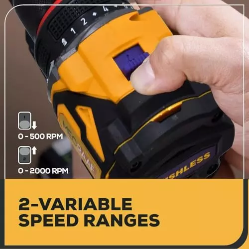 MECRAAF Brushless Cordless Drill with Charger & Battery 21 V 2000 RPM Speed 10 mm (Keyless) Chuck Yellow & Black, 21V BLD HS