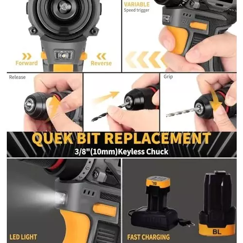 MECRAAF Cordless Drill Machine Cum Screwdriver with Charger & Battery Kit 16 V 1800 RPM Speed 10 mm (Keyless) Chuck Yellow & Black, MC-16V