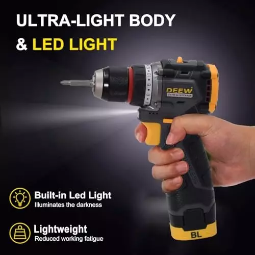 MECRAAF Cordless Drill Machine Cum Screwdriver with Charger & Battery Kit 16 V 1800 RPM Speed 10 mm (Keyless) Chuck Yellow & Black, MC-16V