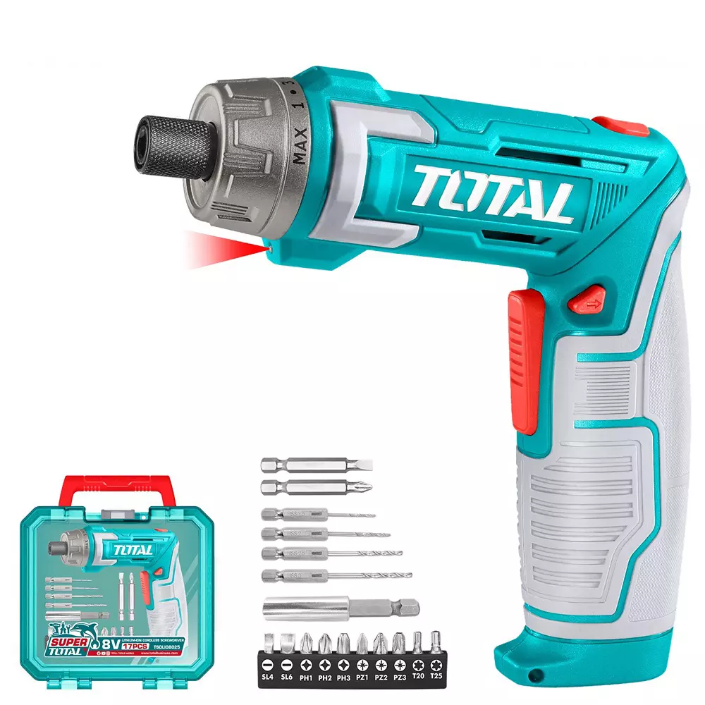 Total Cordless Screwdriver 6.35 mm (1/4 inch) Shank 8 V 220 rpm, TSDLI08025 (1 Kit)