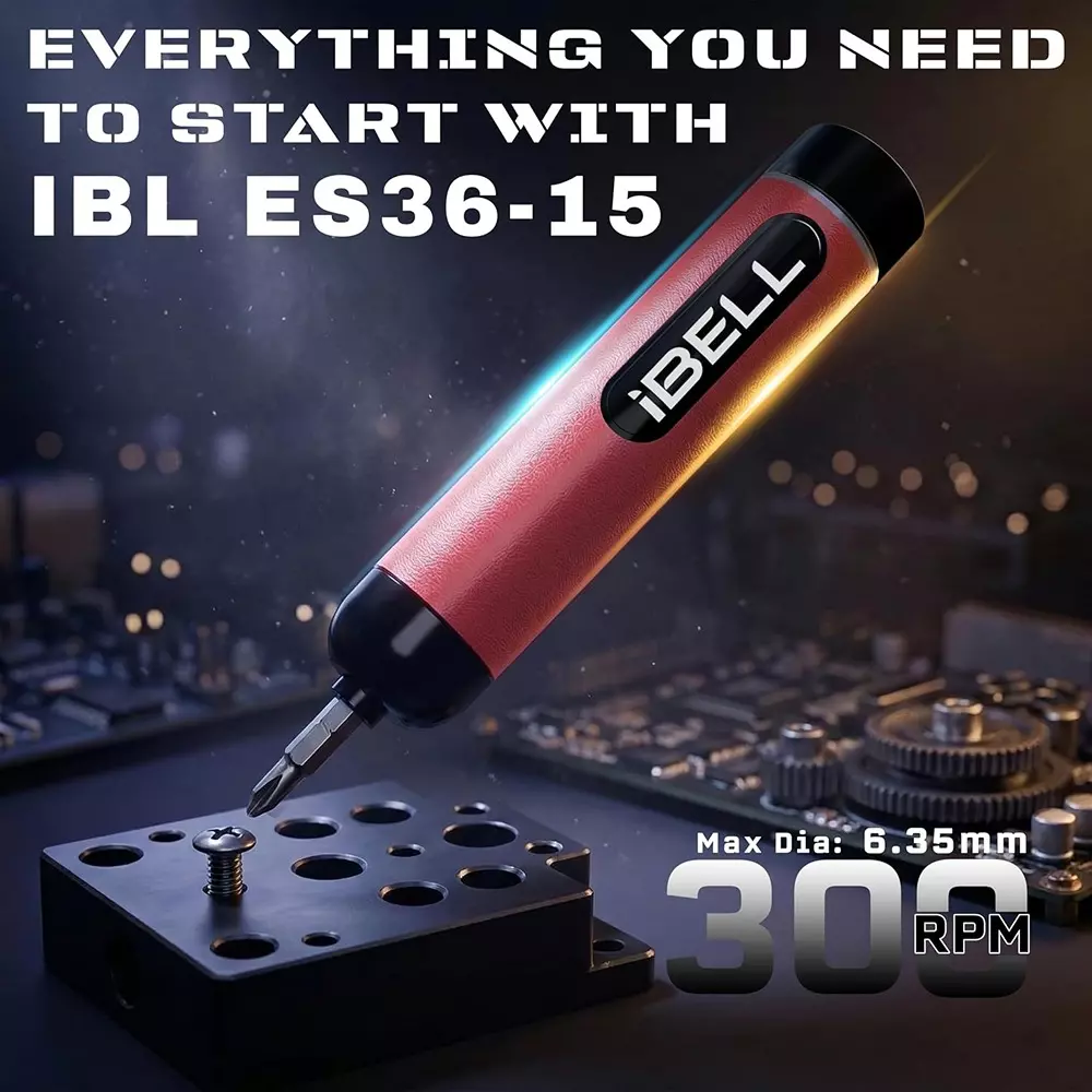 ibell-one-power-series-cordless-screwdriver-set-10-nm-maximum-torque-with-27-pcs-wood-screws-metal-screws-ibl-es36-15r
