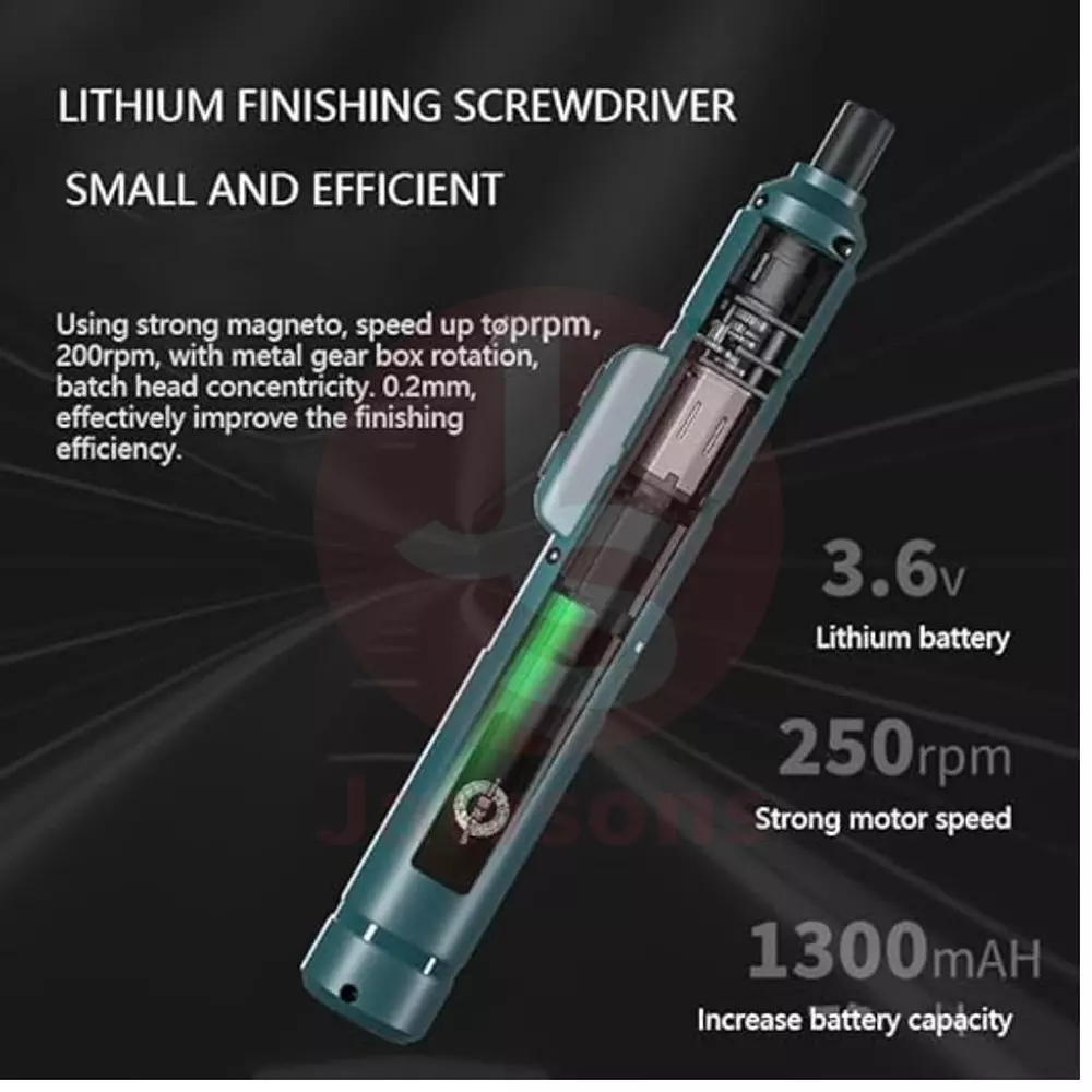 Jawsons Cordless Screwdriver 3.6 V DC with 1300 mAh Rechargeable Battery, Interchangeable Bits and Cable, ‎CRDLS-SCRDR-RCG