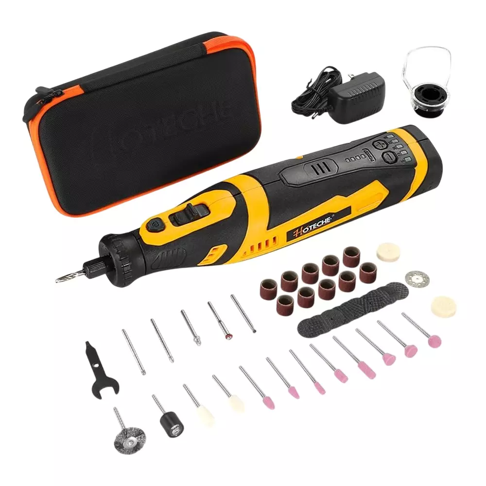Hoteche 46 Pcs Cordless Mini Grinder Set 8 V 2000 mAh Lithium Battery and 5000-30000 RPM No Load Speed (With Battery & Charger)