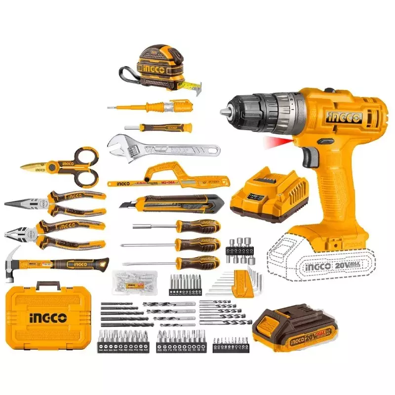 Ingco Cordless Impact Drill 22500 BPM Maximum Impact Rate with With 165 Pcs Tools Set, Battery and Charger, HKTHP11651