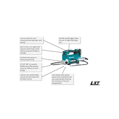Makita Cordless Grease Gun 18 V LXT Li-Ion 10,000 PSI Maximum Pressure and 290 ml/min Max. Flow Rate, XPG01Z (Without Battery & Charger)