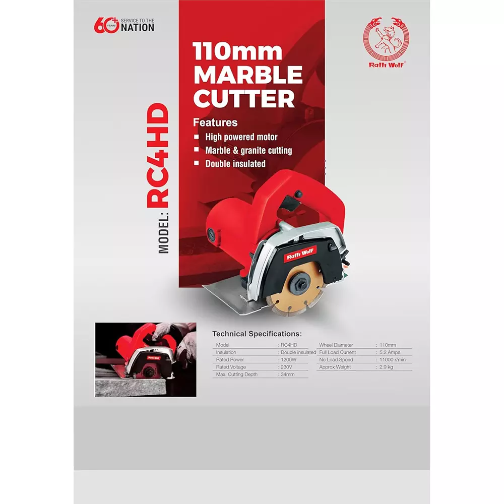 Ralli Wolf Marble Cutter without Dics 1200 W, 11000 RPM, 110 mm Wheel Dia, RC4HD