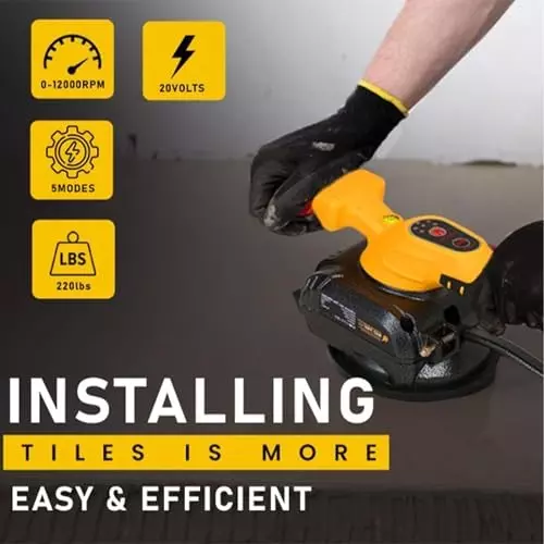 Malfah Enterprises Tile Vibrator With Suction Cup 4 Ah Lithium Battery 5 Speed Adjustable Yellow & Black, MCTV1554 New