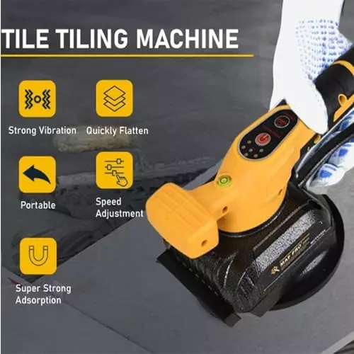 Malfah Enterprises Tile Vibrator With Suction Cup 4 Ah Lithium Battery 5 Speed Adjustable Yellow & Black, MCTV1554 New