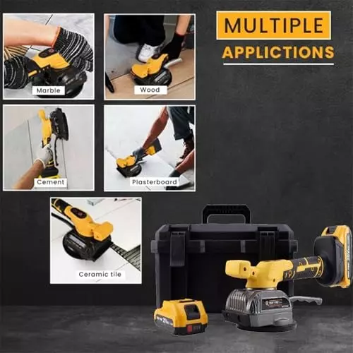 Malfah Enterprises Tile Vibrator With Suction Cup 4 Ah Lithium Battery 5 Speed Adjustable Yellow & Black, MCTV1554 New