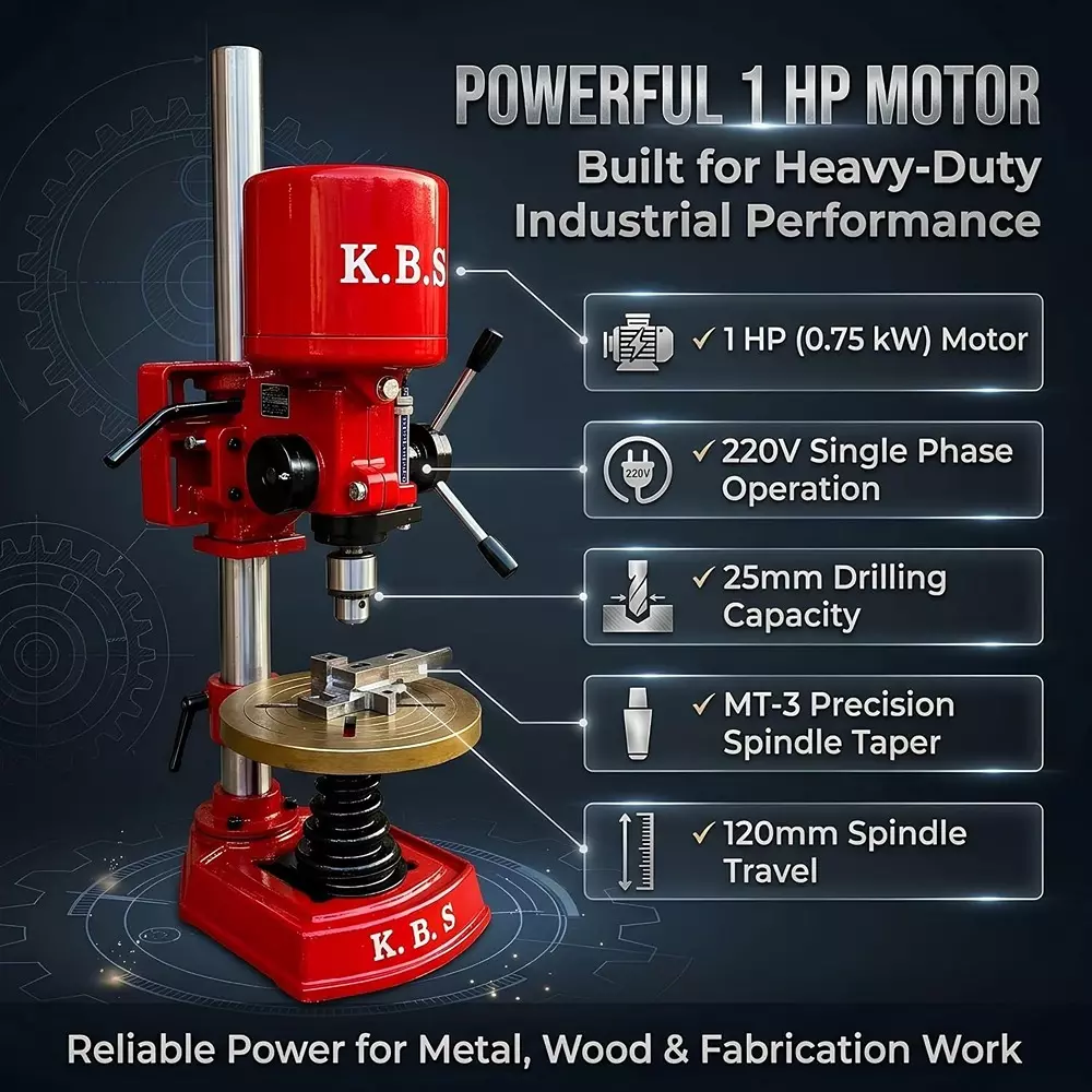 kbs-1-hp-pillar-drill-machine-with-cast-iron-base-2550-rpm-no-load-speed-and-25-mm-drilling-capacity