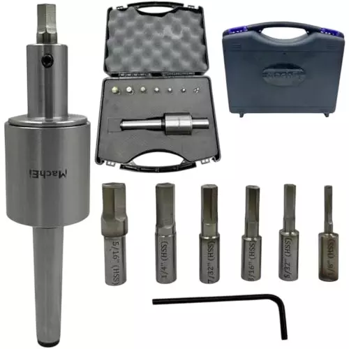 MachEl MT2 Shank Rotary Broach Set with 7 HSS Hex Punches M10x1.5 mm Drawbar Thread (MT2-Hex)