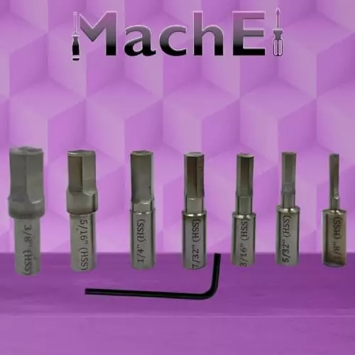 MachEl MT2 Shank Rotary Broach Set with 7 HSS Hex Punches M10x1.5 mm Drawbar Thread (MT2-Hex)