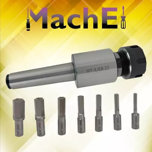 MachEl Precision MT3 Rotary Broach Set ER25 Adapter and 7 Hex Punches