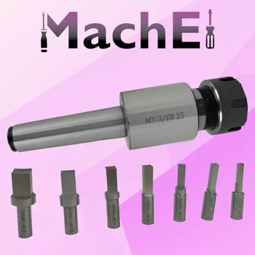 MachEl MT3 Shank Rotary Broach with ER25 Adapter and 7 Square Punches Precision Machining Kit