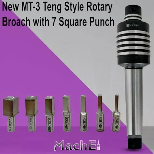 MachEl MT-3 Teng Style Rotary Broach with 7 Square Punches 100 mm Length
