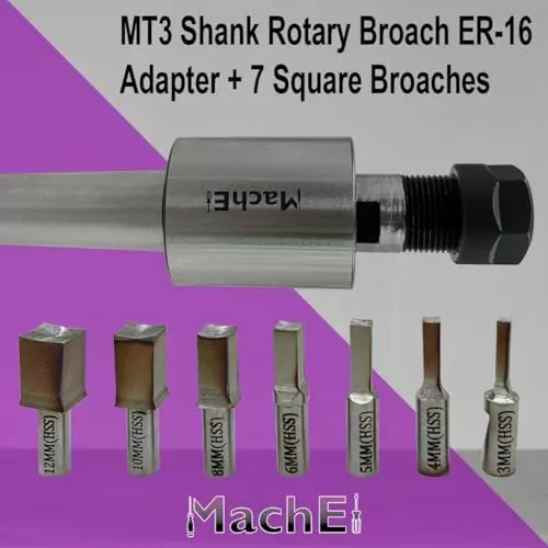 MachEl MT3 Shank Rotary Broach with ER16 Adaptor and 7 Square Broaches