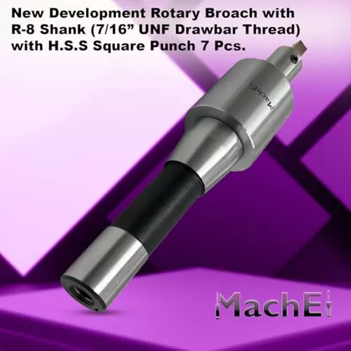 MachEl R8 Shank Rotary Broach Set with 7 HSS Square Punches (R8-Square)