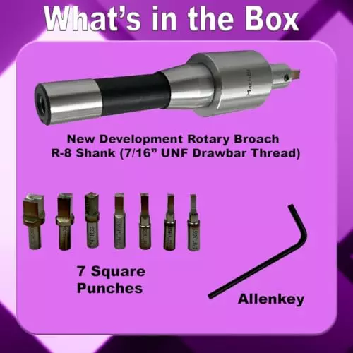 MachEl R8 Shank Rotary Broach Set with 7 HSS Square Punches (R8-Square)