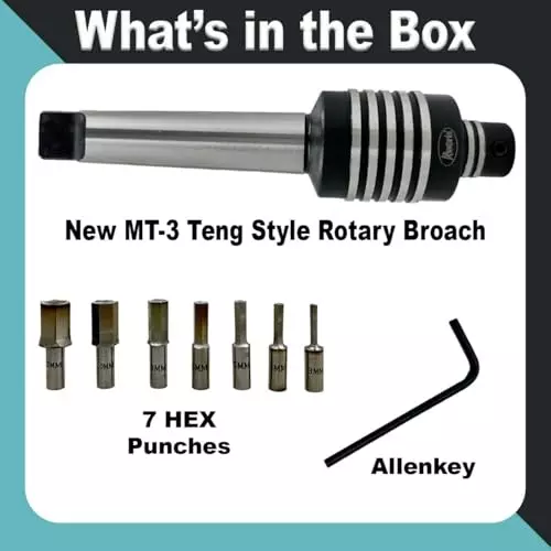 Assorts High Precision Rotary Broaching Tool 3-12 mm Range Morse Taper Shank MT-3 with 7 Hex Punches Set