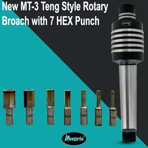 Assorts High Precision Rotary Broaching Tool 3-12 mm Range Morse Taper Shank MT-3 with 7 Hex Punches Set