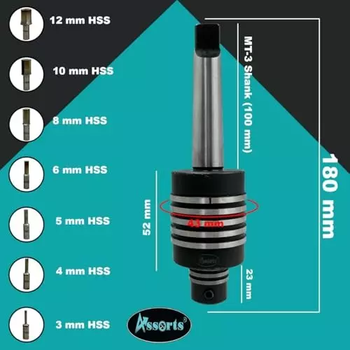Assorts High Precision Rotary Broaching Tool 3-12 mm Range Morse Taper Shank MT-3 with 7 Hex Punches Set