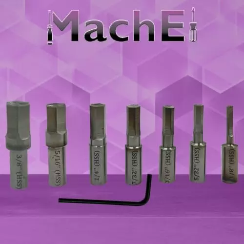 MachEl MT3 Shank Rotary Broach Set with 7 HSS Hex Punches M12x1.75 mm Drawbar Thread (MT3-Hex)
