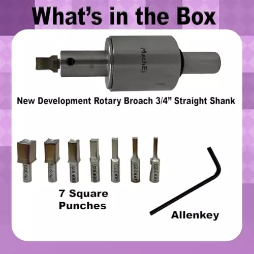 MachEl 3/4 inch (19.05 mm) Straight Shank Rotary Broach Set with 7 HSS Square Punches