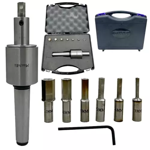 MachEl MT3 Shank Rotary Broach Set with 7 HSS Hex Punches, M12 x 1.75 mm Drawbar Thread