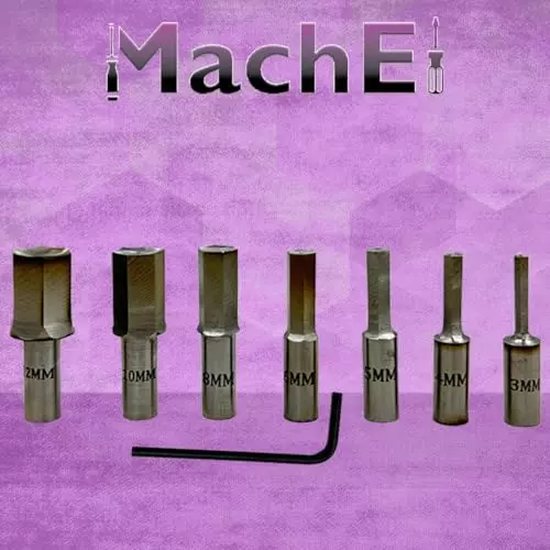 MachEl MT3 Shank Rotary Broach Set with 7 HSS Hex Punches, M12 x 1.75 mm Drawbar Thread