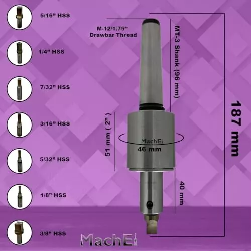 MachEl MT3 Shank 7-Piece HSS Square Rotary Broach Set M12x1.75 mm (MT3-Square)