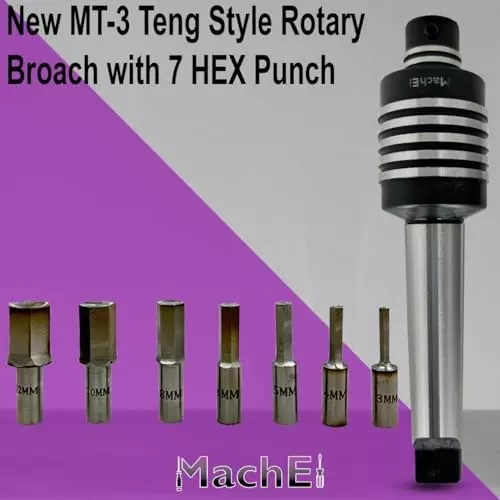 MachEl MT-3 Teng-Style Rotary Broach Set with 7 Hex Punches 80 mm Length