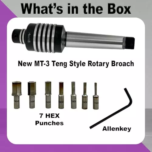 MachEl MT-3 Teng-Style Rotary Broach Set with 7 Hex Punches 80 mm Length