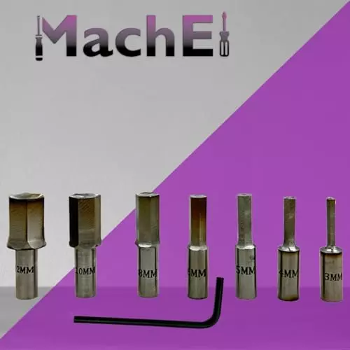 MachEl MT-3 Teng-Style Rotary Broach Set with 7 Hex Punches 80 mm Length