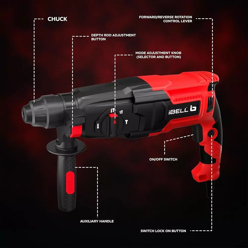 ibell-rotary-hammer-drill-0-900-rpm-no-load-speed-850-w-power-3j-impact-energy-with-accessories-rh-26-82