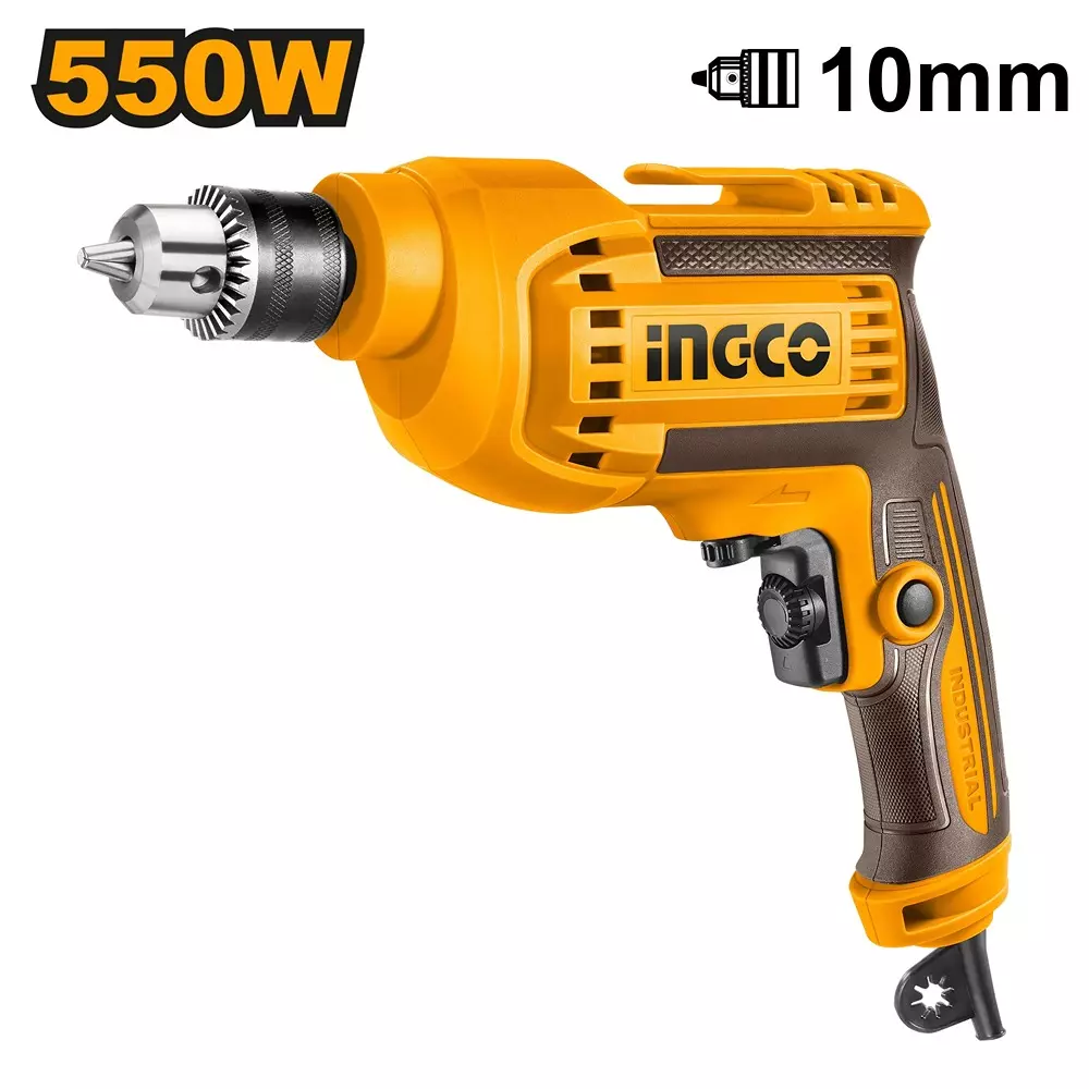 Ingco Electric Drill with 10 mm Chuck Size and 550 W Power, ED55038 (With 1 Set Extra Carbon Brushes)