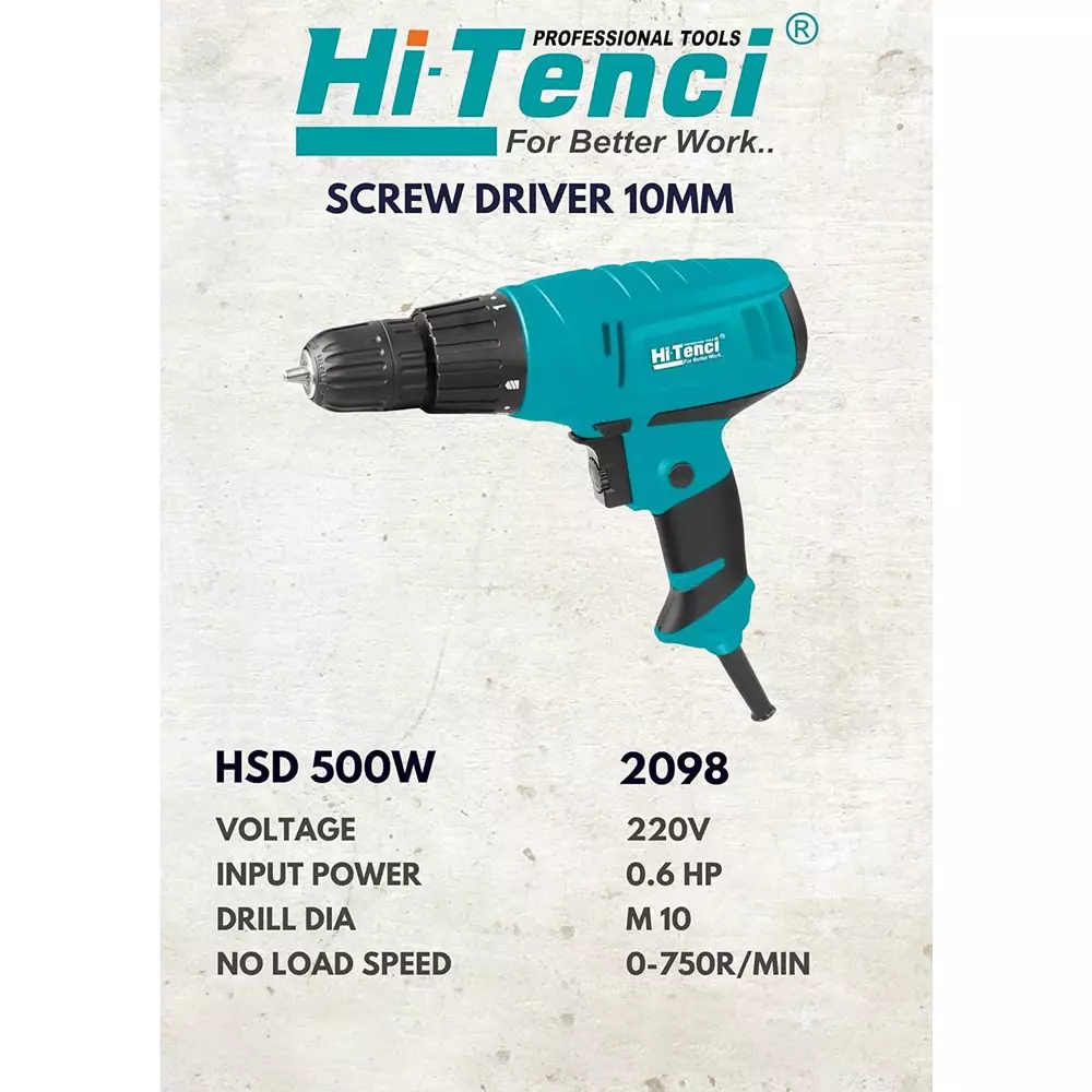 hi-tenci-06-hp-electric-screwdriver-with-0-750-rpm-no-load-speed-and-10-mm-chuck-size-hsd--500w-without-bits