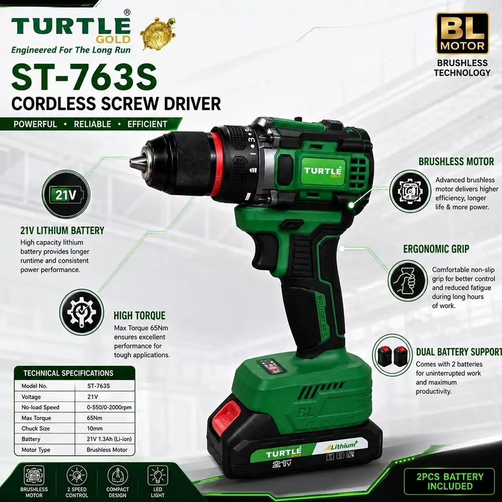 turtle-gold-screw-driver-drill-with-battery-45-nm-torque-10-mm-chuck-size-for-industrial-use-st-763s