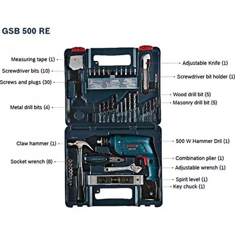 bosch-electric-impact-drill-kit-0--2600-rpm-no-load-speed-500-w-power-gsb-500-re
