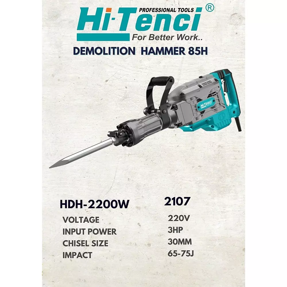 hi-tenci-3-hp-demolition-hammer-with-1900-bpm-no-load-speed-and-65-75-j-impact-energy-hdh--2200w-with-chisel