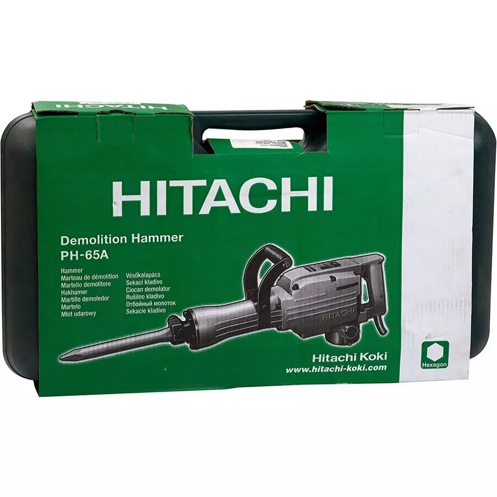hitachi-1240-w-demolition-hammer-35-j-impact-energy-and-1400-bpm-no-load-speed-ph65a-with-bull-point-chisel