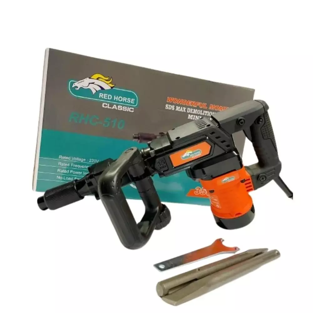 red-horse-3500-w-demolition-hammer-15-18-j-impact-energy-and-3600-rpm-no-load-speed-rhc-510-with-2-chisels