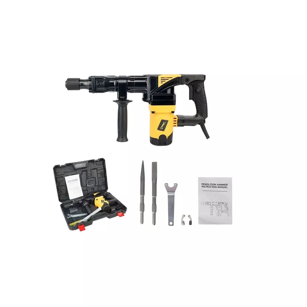 Pilot 1500 W, 7 Kg Demolition Hammer with 10 J Impact Energy and 3000 RPM Impact Rate, PL-DH813 (With Flat & Point Chisels)