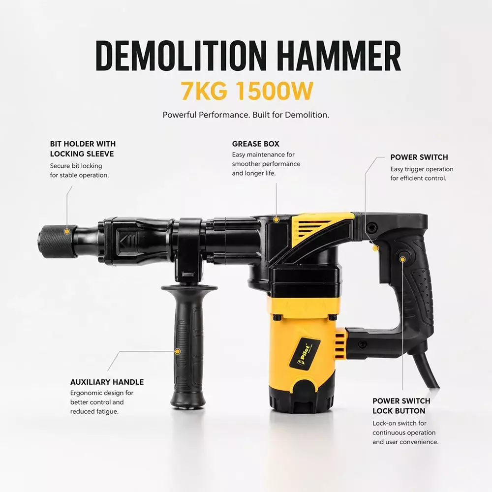 pilot-1500-w-7-kg-demolition-hammer-with-10-j-impact-energy-and-3000-rpm-impact-rate-pl-dh813-with-flat-point-chisels