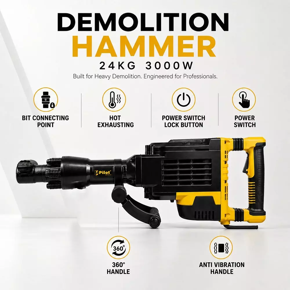 pilot-3000-w-24-kg-demolition-hammer-with-75-j-impact-energy-and-2200-rpm-impact-rate-pl-dh110-with-flat-point-chisels