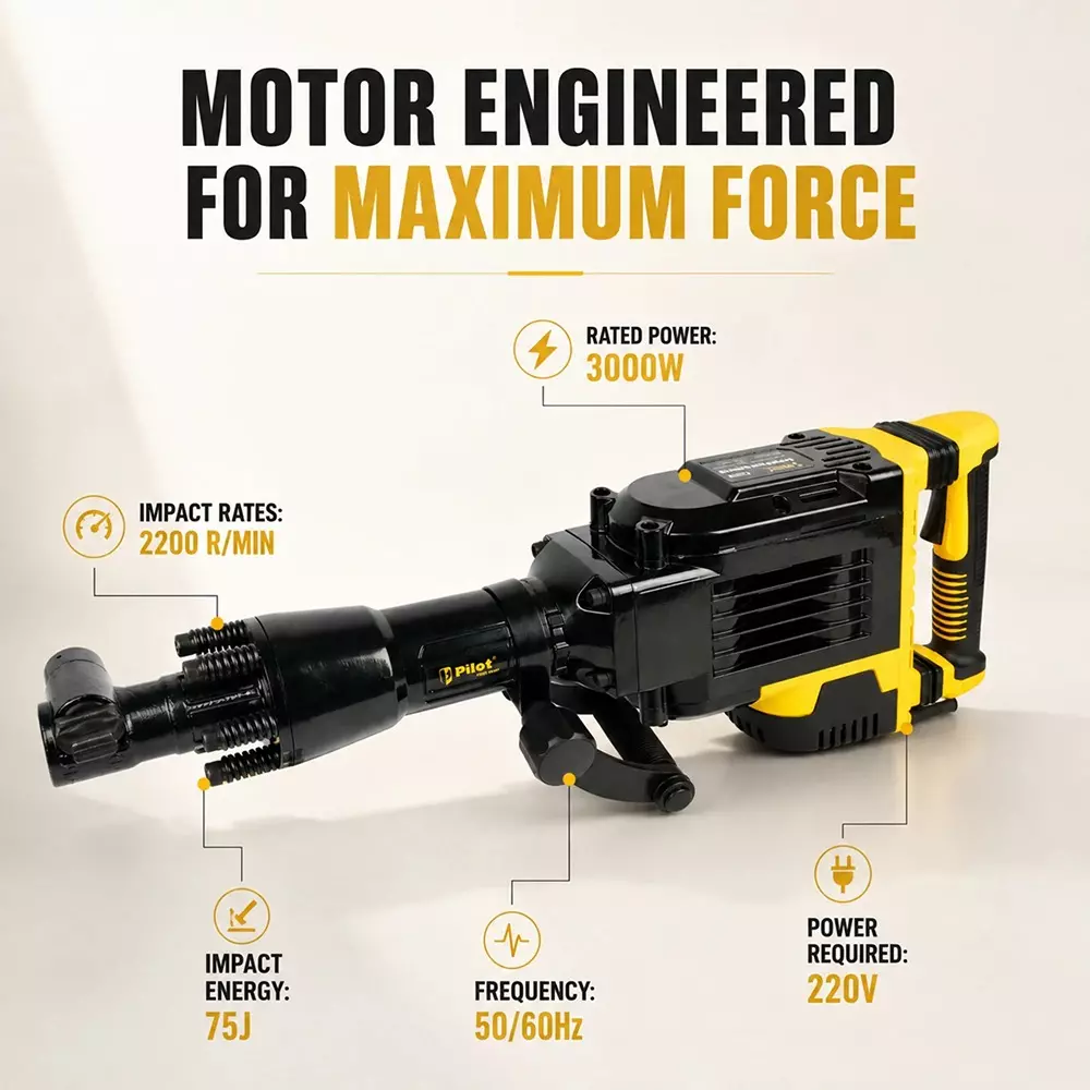 pilot-3000-w-24-kg-demolition-hammer-with-75-j-impact-energy-and-2200-rpm-impact-rate-pl-dh110-with-flat-point-chisels