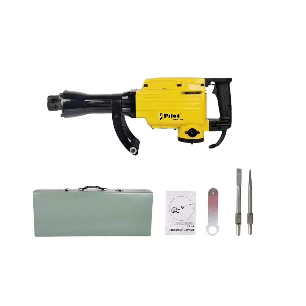Pilot 2000 W, 16 Kg Demolition Hammer with 45 J Impact Energy and 1400 RPM Impact Rate, PL-DH65 (With Flat & Point Chisels)