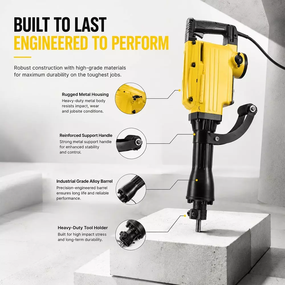 pilot-2000-w-16-kg-demolition-hammer-with-45-j-impact-energy-and-1400-rpm-impact-rate-pl-dh65-with-flat-point-chisels