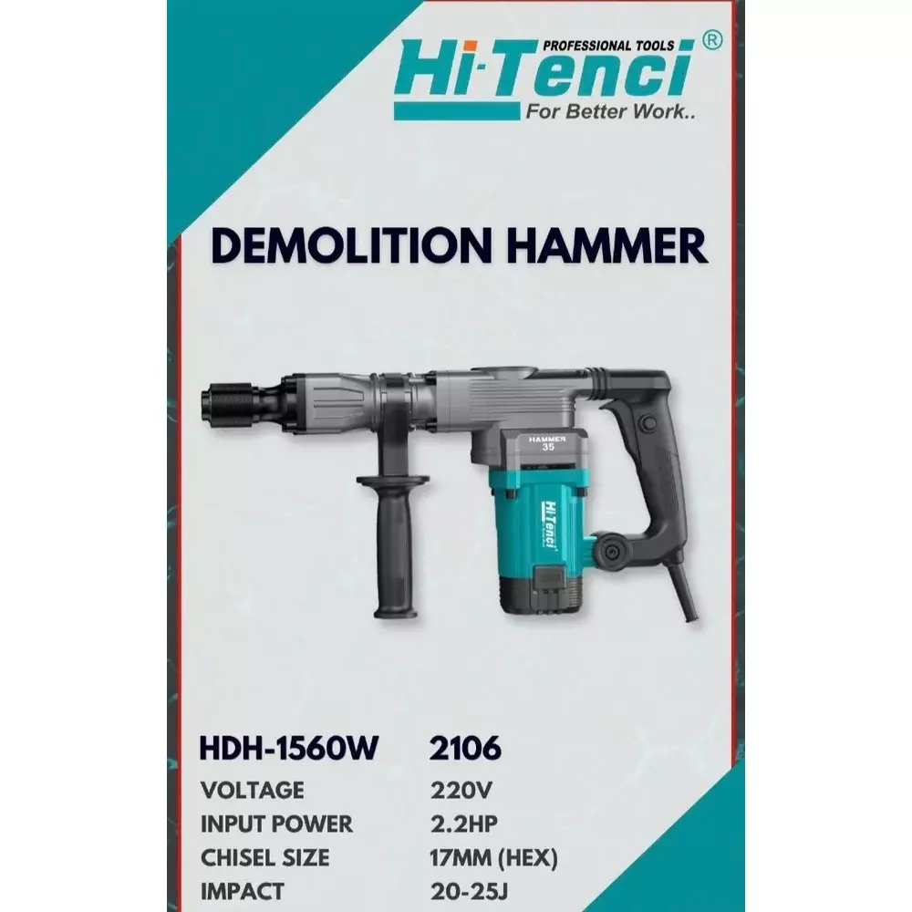 hi-tenci-22-hp-demolition-hammer-with-900-bpm-no-load-speed-and-20-25-j-impact-energy-hdh--1560w-with-chisel