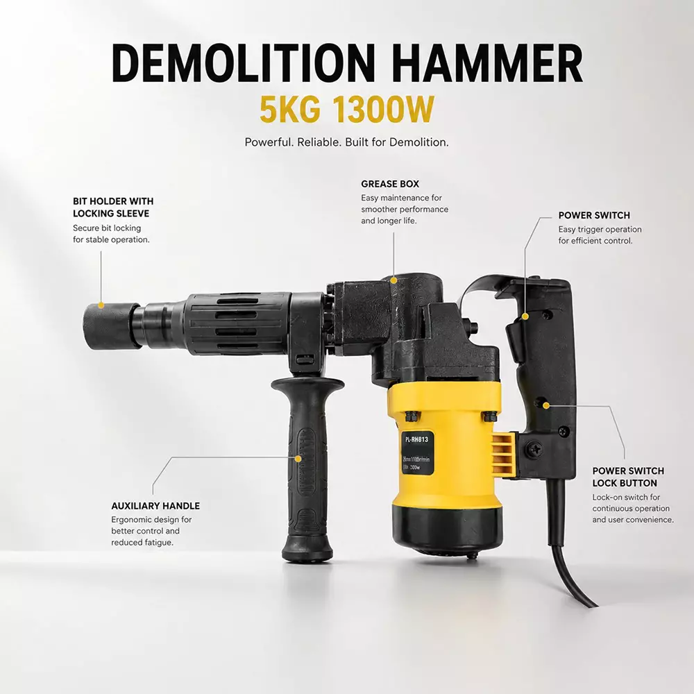 pilot-1300-w-5-kg-demolition-hammer-with-10-j-impact-energy-and-3000-rpm-impact-rate-pl-dh810-with-flat-point-chisels