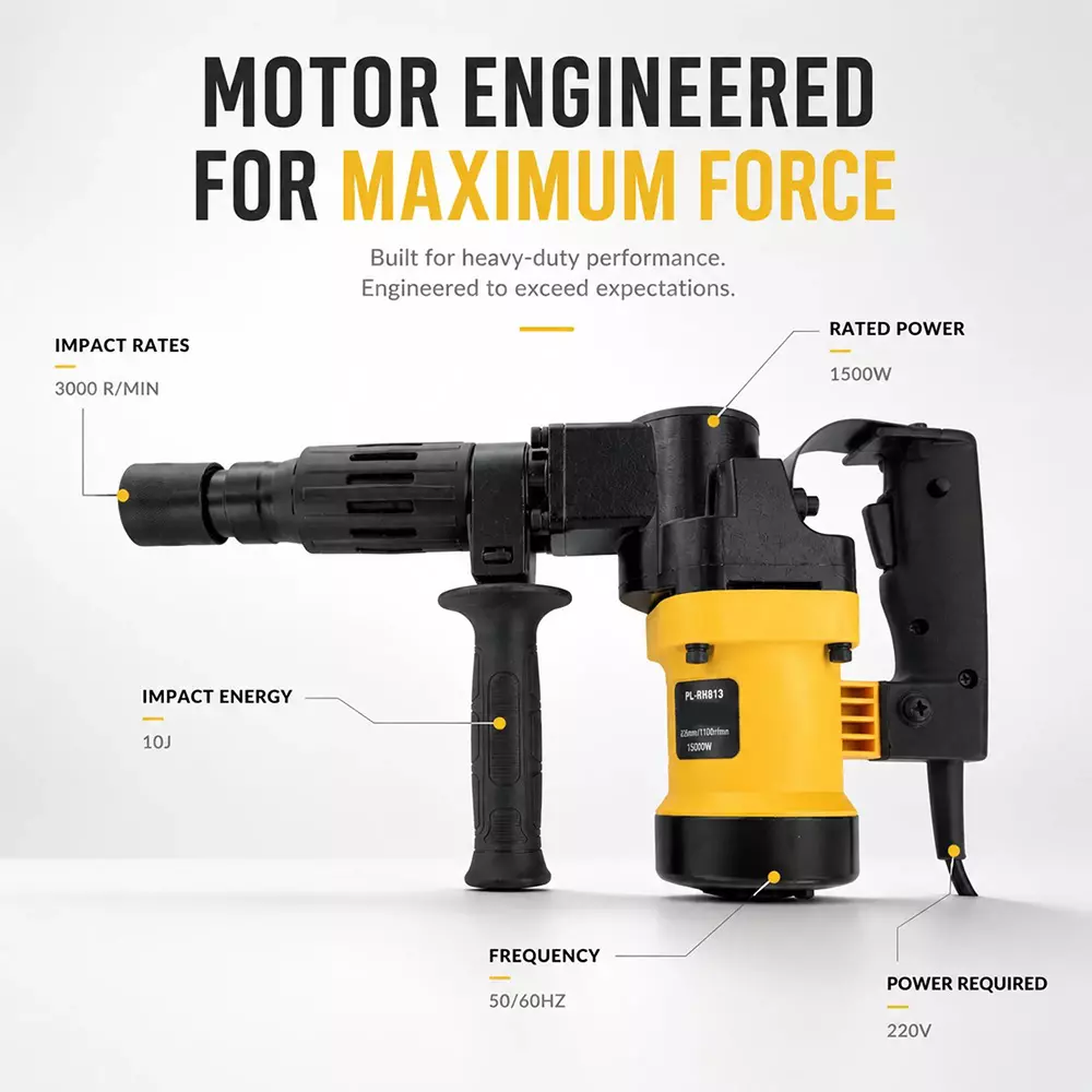 pilot-1300-w-5-kg-demolition-hammer-with-10-j-impact-energy-and-3000-rpm-impact-rate-pl-dh810-with-flat-point-chisels